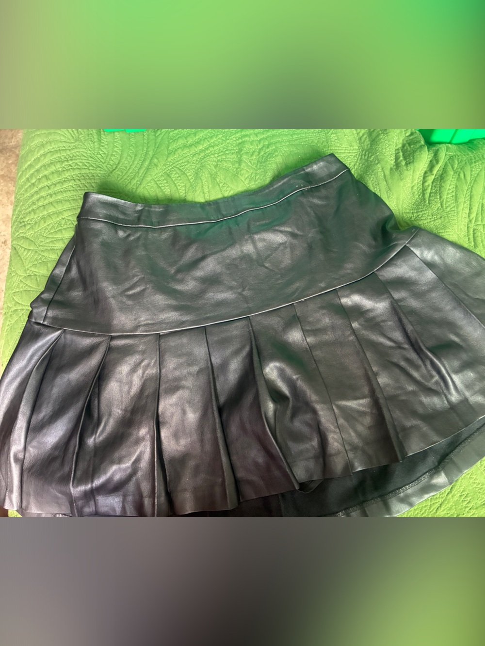 Bar III Black Faux Leather Pleated Skater Skirt